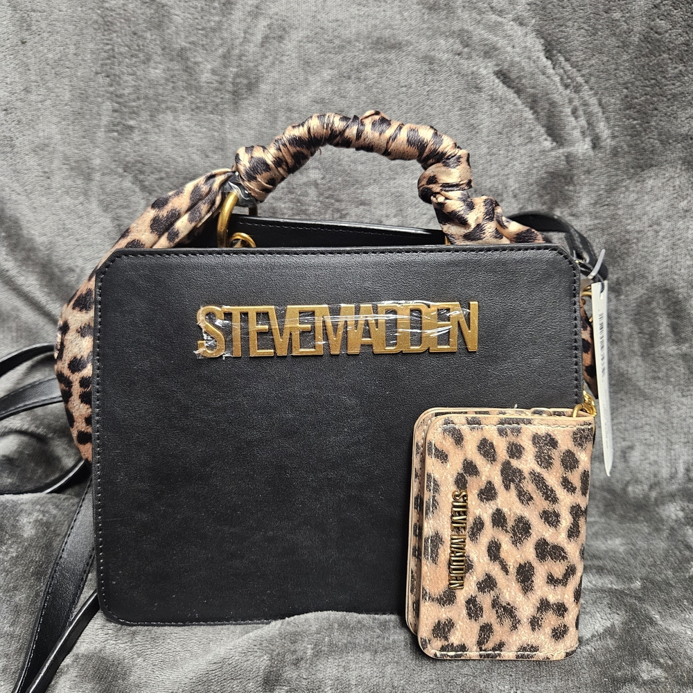 Steve Madden Black and Leopard Print Women's Bag Set